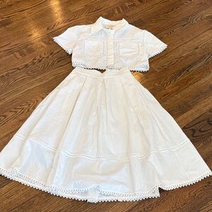 Benaar Los Angeles White Two-Piece skirt Set with ric rac Trim, xS